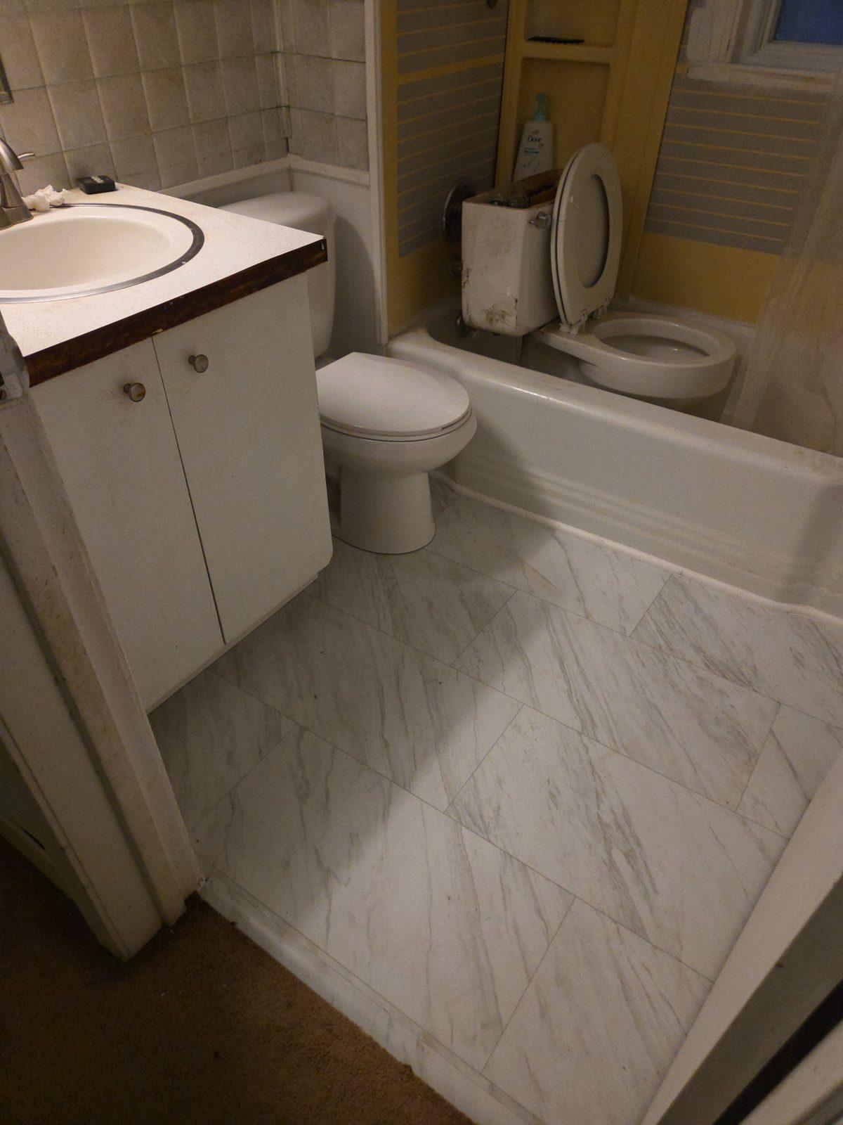 Same bathroom finished, new luxury vinyl plank floor laid and the toilet reset