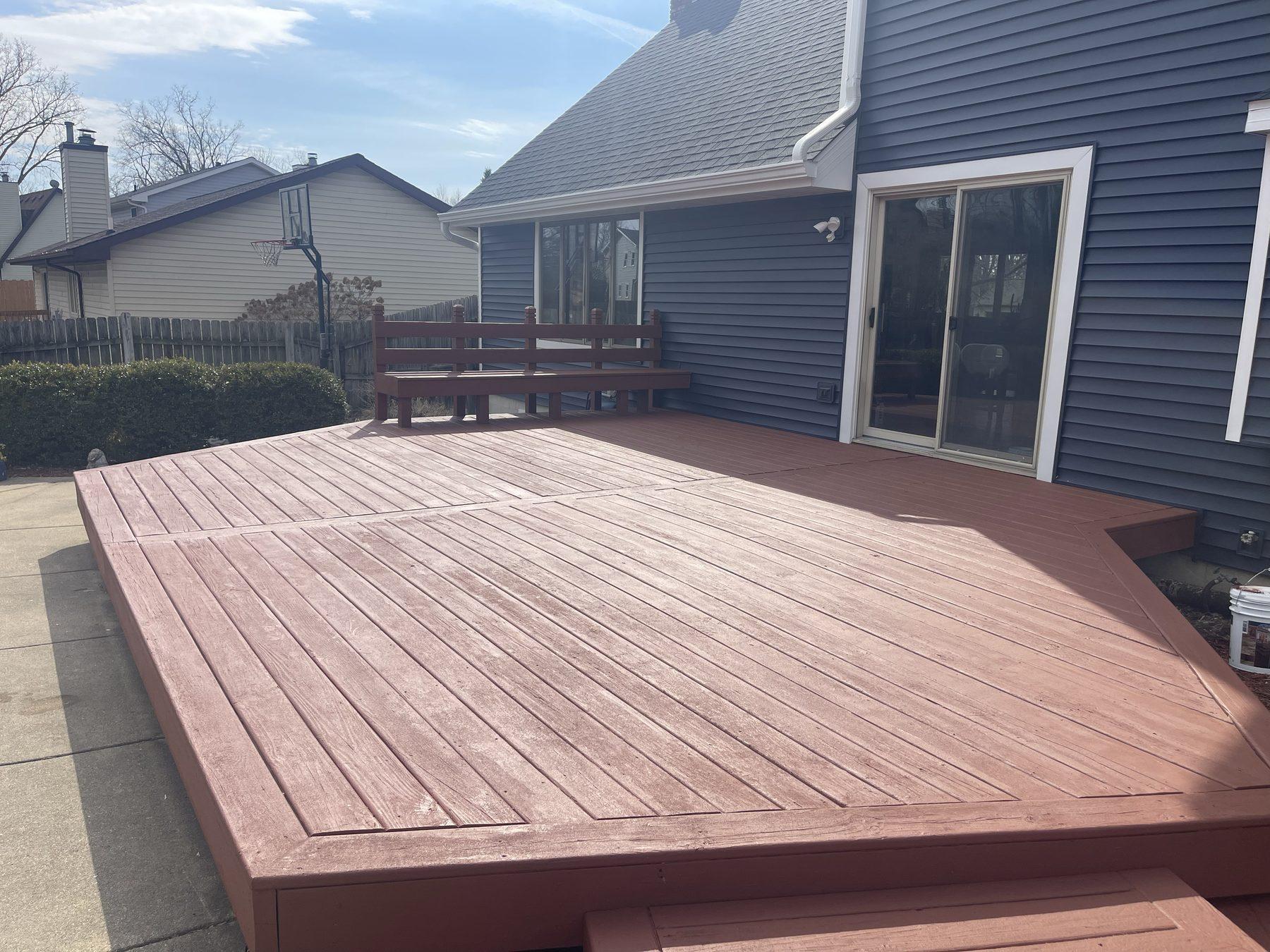 Large timber deck after cleaning and staining